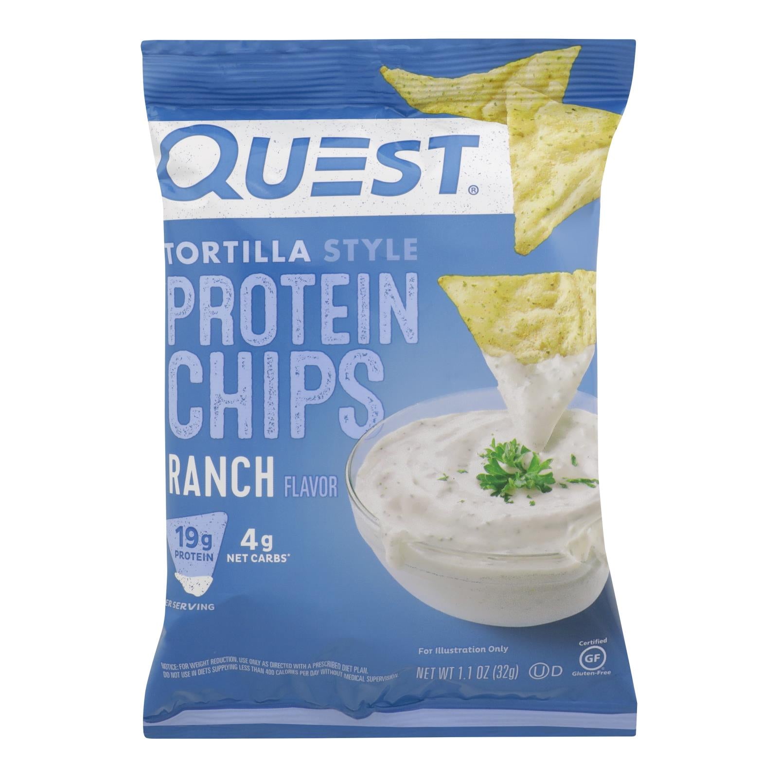 Quest Nutrition Ranch Tortilla Style Protein Chips, Ranch - Case Of 8 - 1.1 Oz