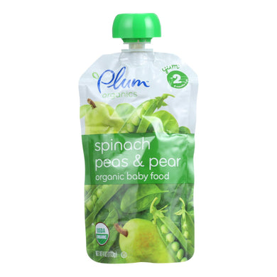 Plum Organics Baby Food - Organic - Spinach Peas And Pear - Stage 2 - 6 Months And Up - 3.5 .oz - Case Of 6