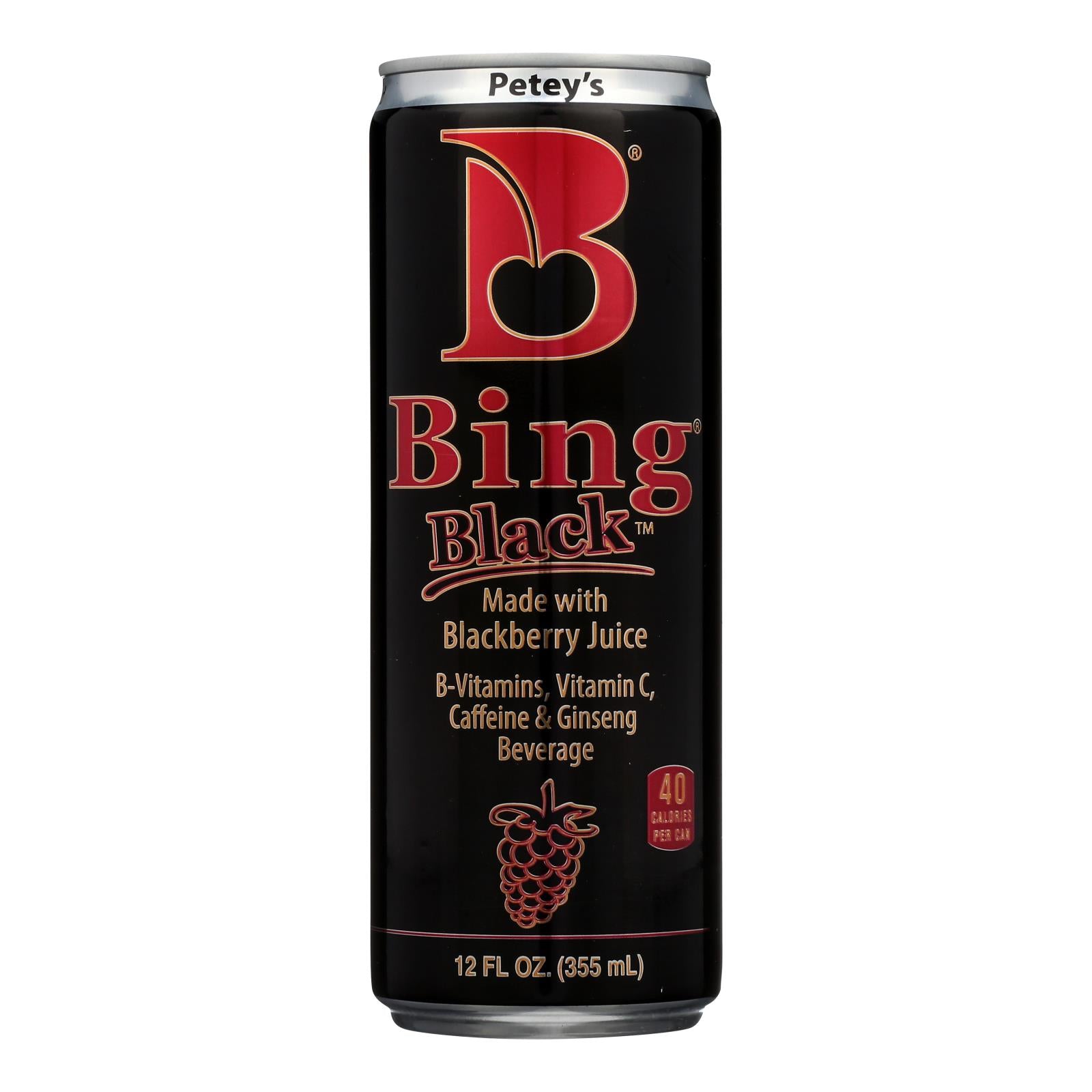 Petey's Bing Black B-vitamins Vitamin C Caffeine & Ginseng Beverage  - Case Of 24 - 12 Fz