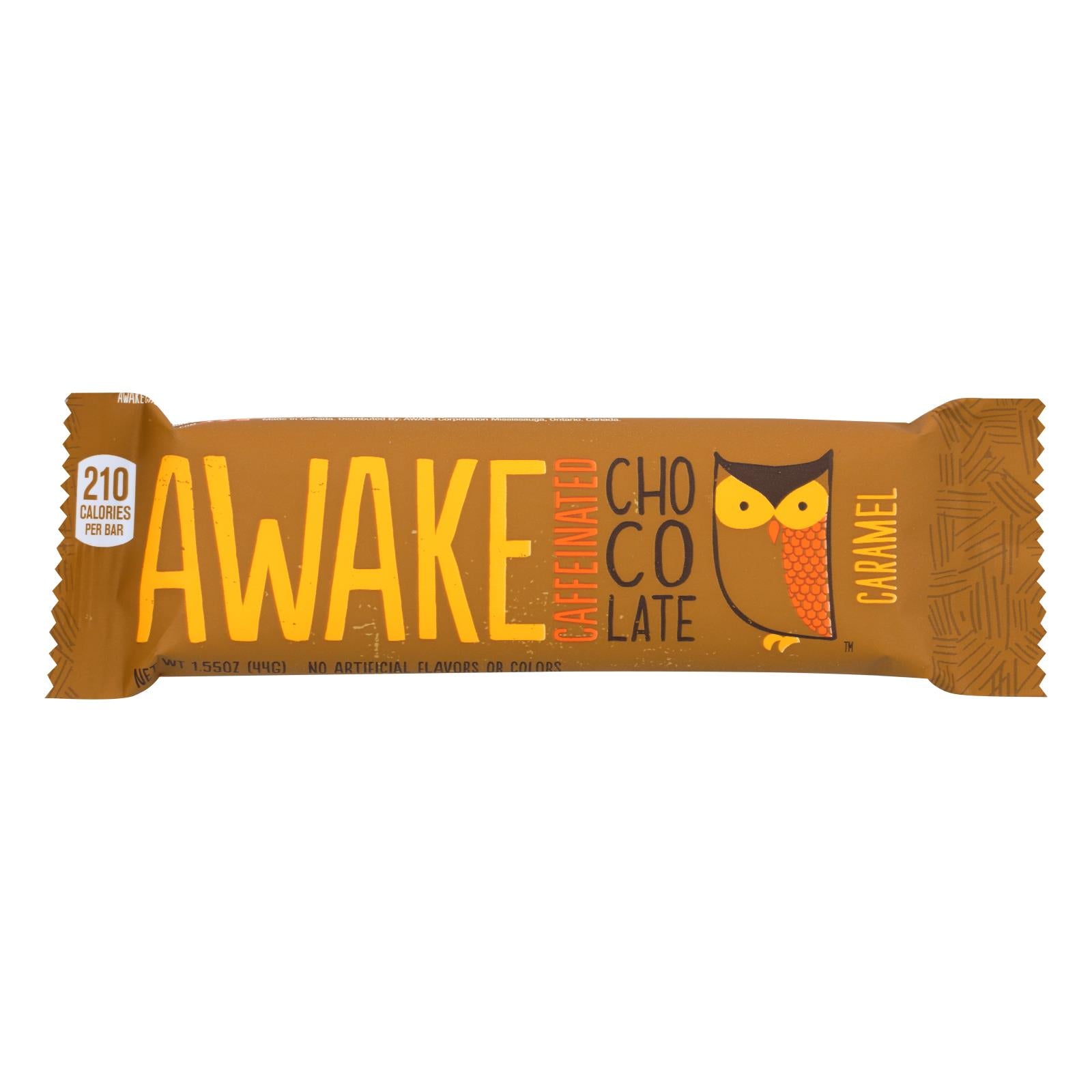 Awake Chocolate - Bar Caffine Chocolate Caramel - Case of 12-1.55 OZ