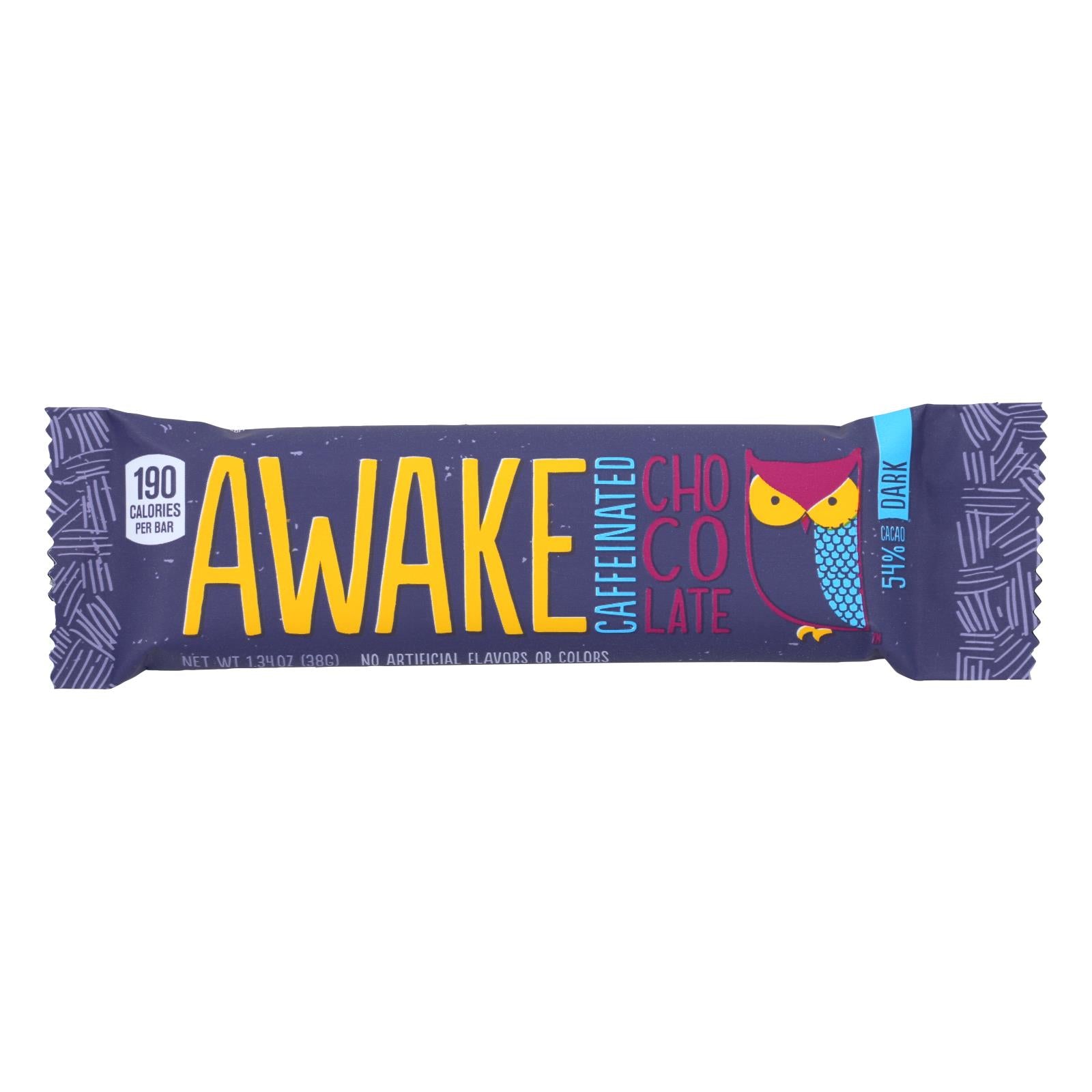 Awake Chocolate - Bar Caff Dark Chocolate - Case of 12-1.34 OZ