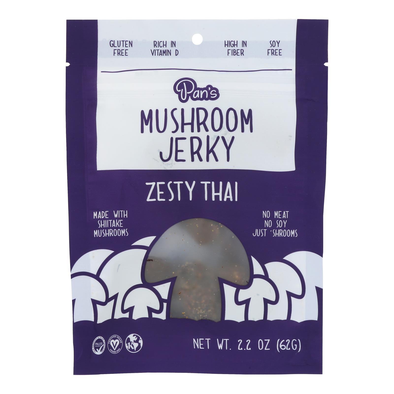 Pan's - Mushroom Jerky Zesty Thai - Case Of 6-2.2 Oz