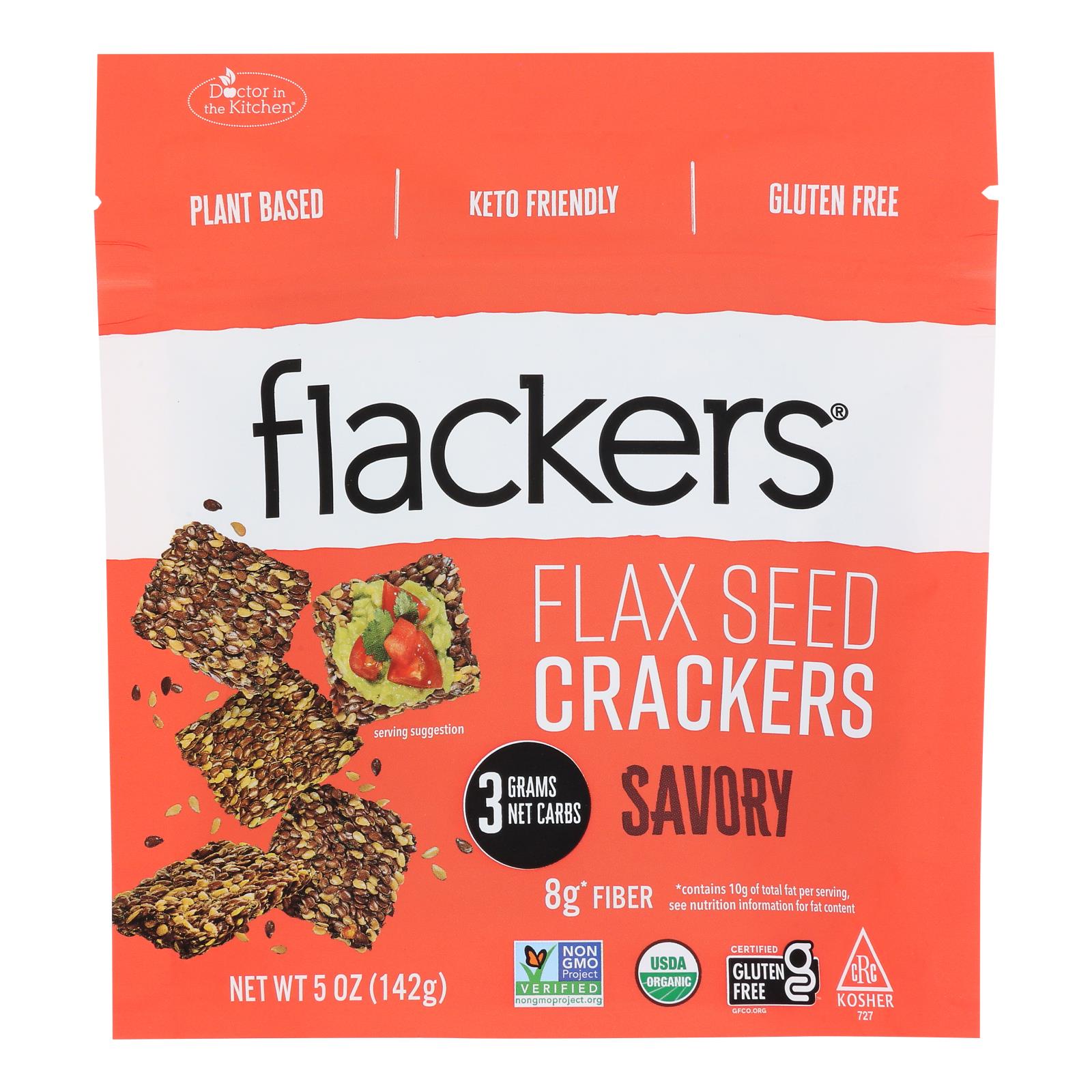 Doctor In The Kitchen - Organic Flax Seed Crackers - Savory - Case Of 6 - 5 Oz.