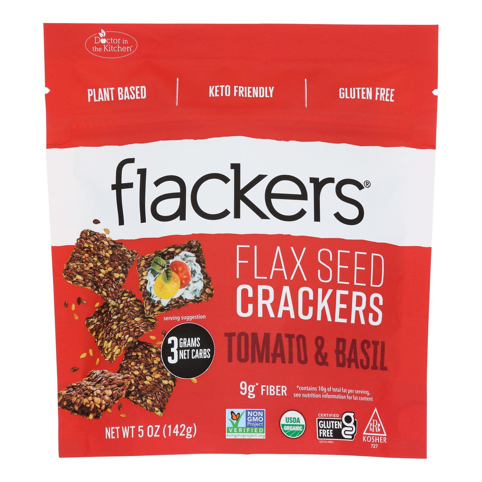 Doctor In The Kitchen - Organic Flax Seed Crackers - Tomato and Basil - Case of 6 - 5 oz.