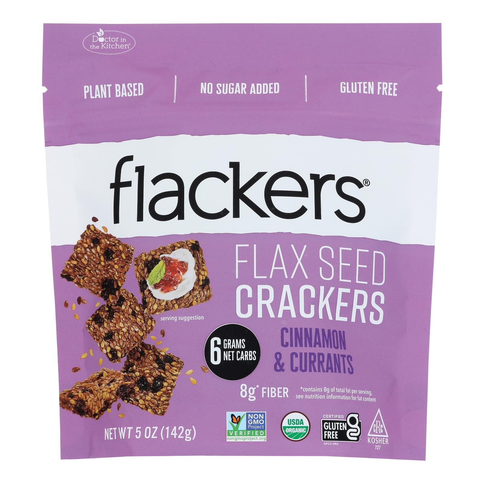 Doctor In The Kitchen - Organic Flax Seed Crackers - Cinnamon and Currants - Case of 6 - 5 oz.