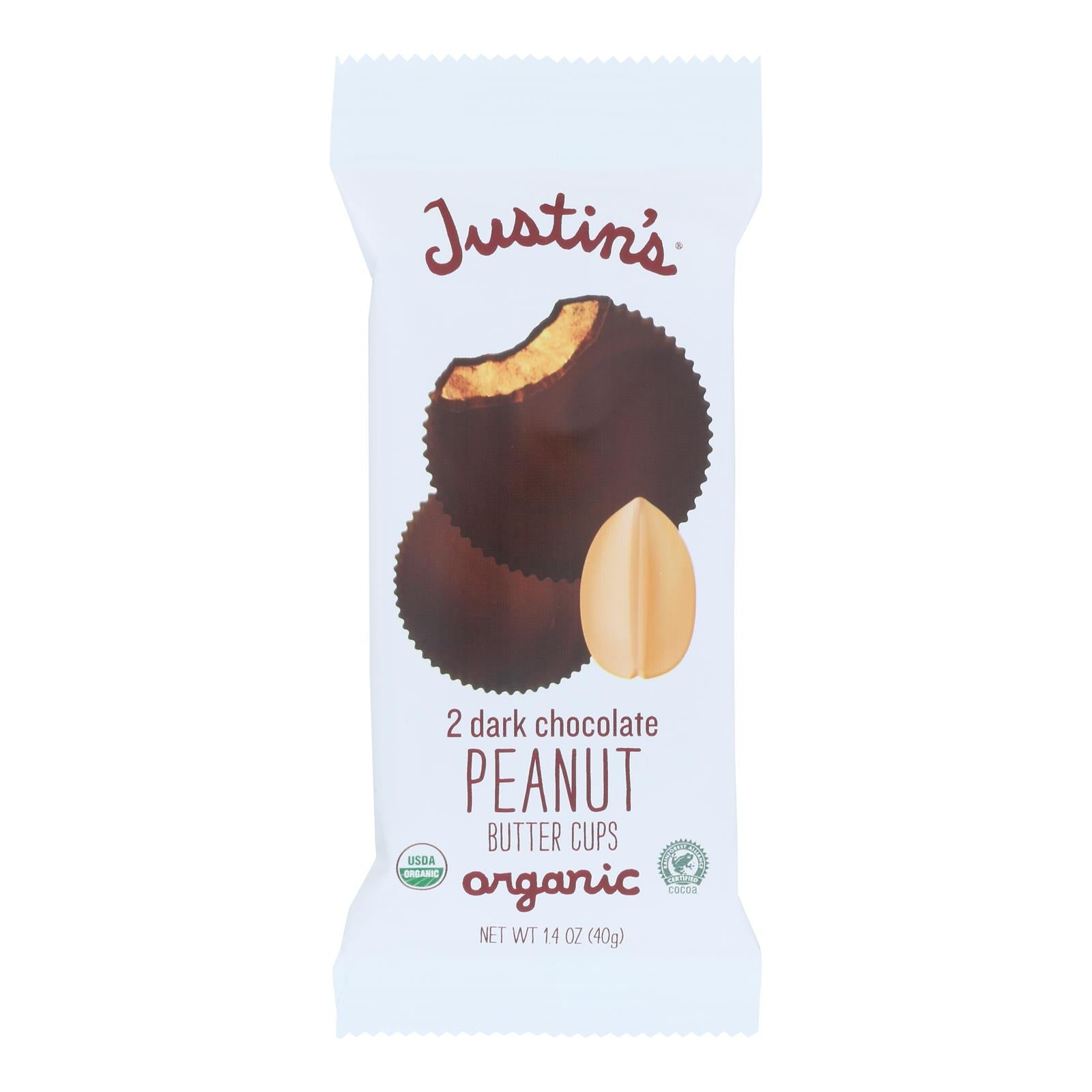 Justin's Nut Butter Organic Peanut Butter Cups - Dark Chocolate - Case of 12 - 1.4 oz.
