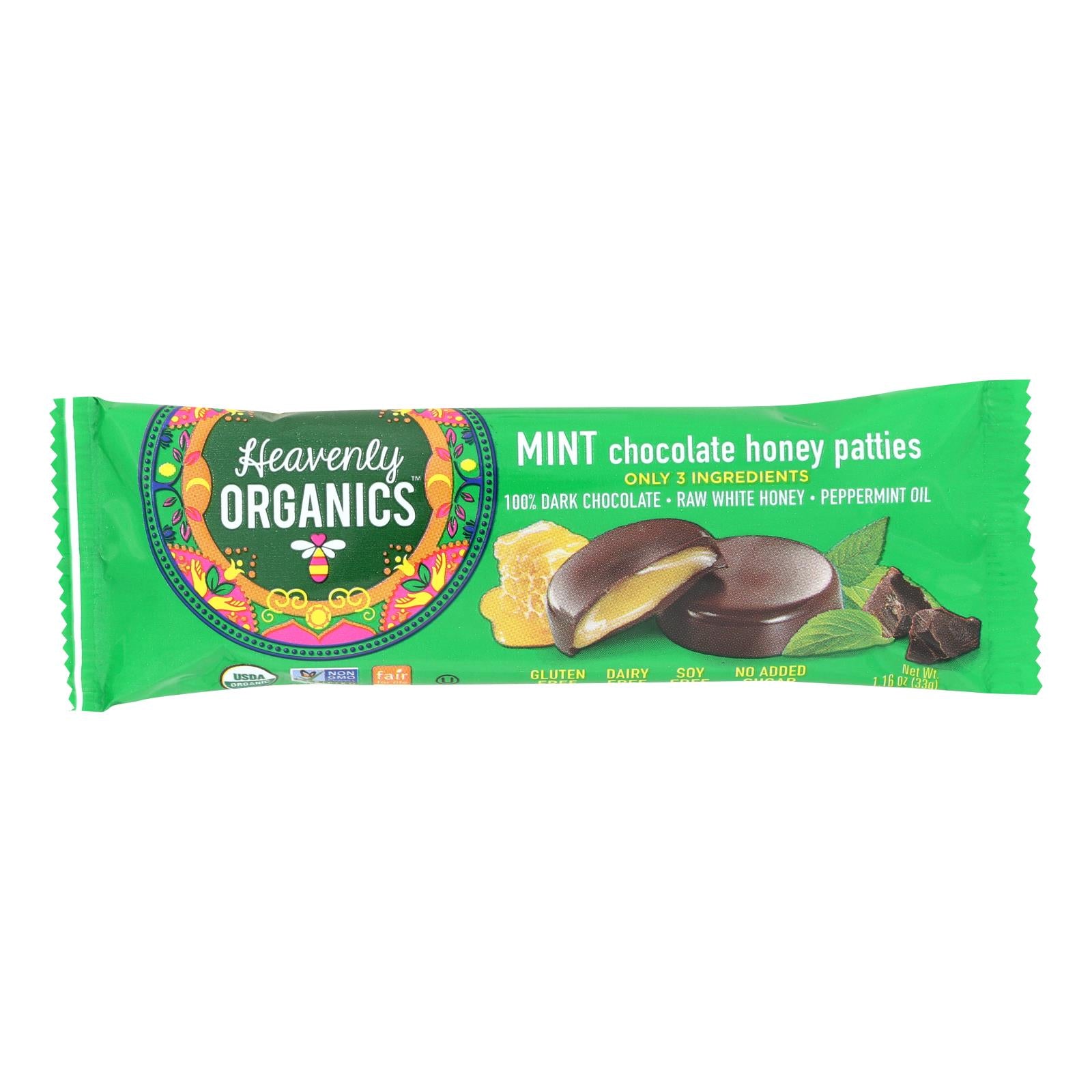 Heavenly Organics Honey Patties - Chocolate Mint - 1.2 oz - Case of 16