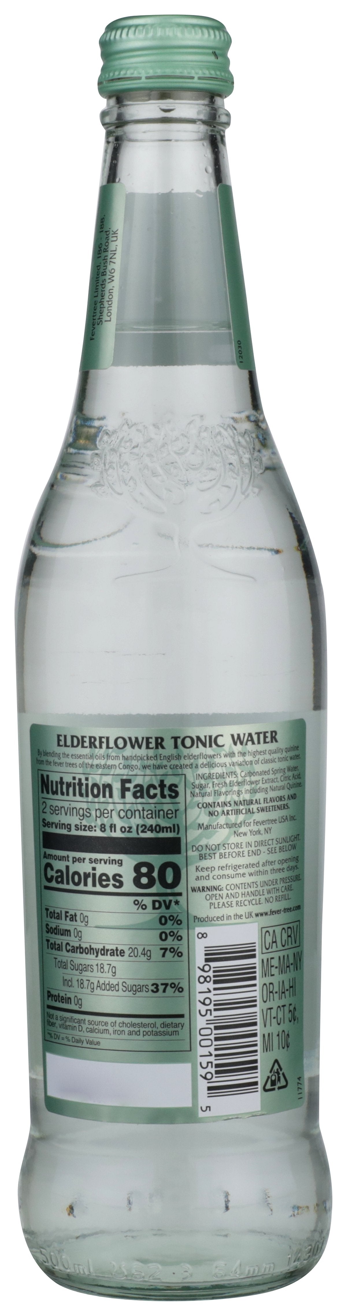 FEVER TREE WATER TONIC ELDERFLOWER - Case of 8