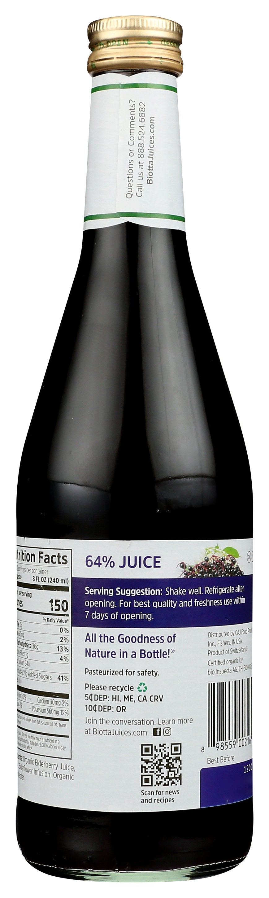 BIOTTA JUICE ELDERBERRY - Case of 6