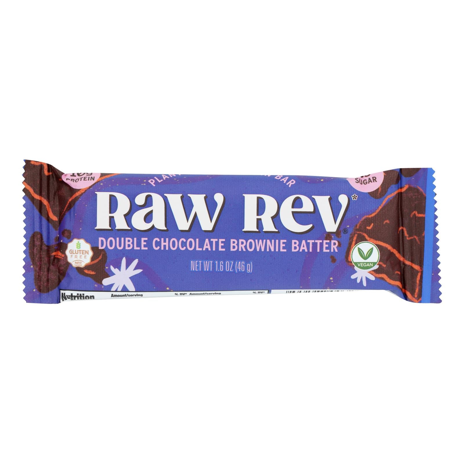 Raw Rev Glo Double Chocolate Brownie Batter Bar  - Case of 12 - 1.6 OZ