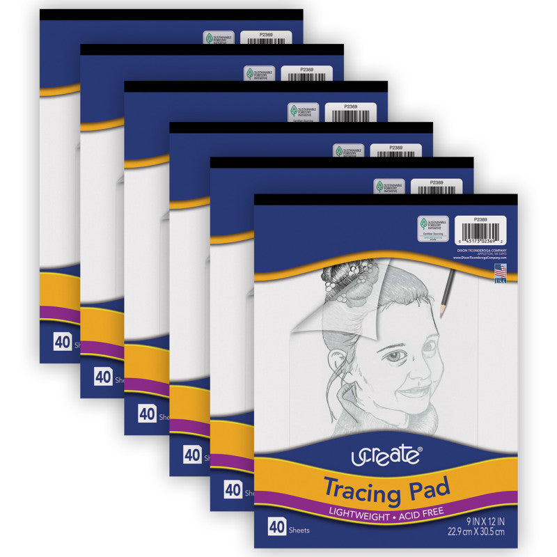 UCREATE - Tracing Pad, White, 9" x 12", 40 Sheets, Pack of 6