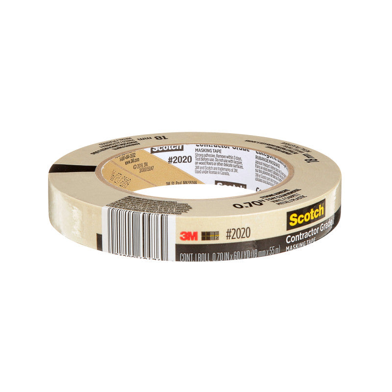 Contractor Grade Masking Tape, 0.70 in x 60.1 yd (18mm x 55m), 1 Roll