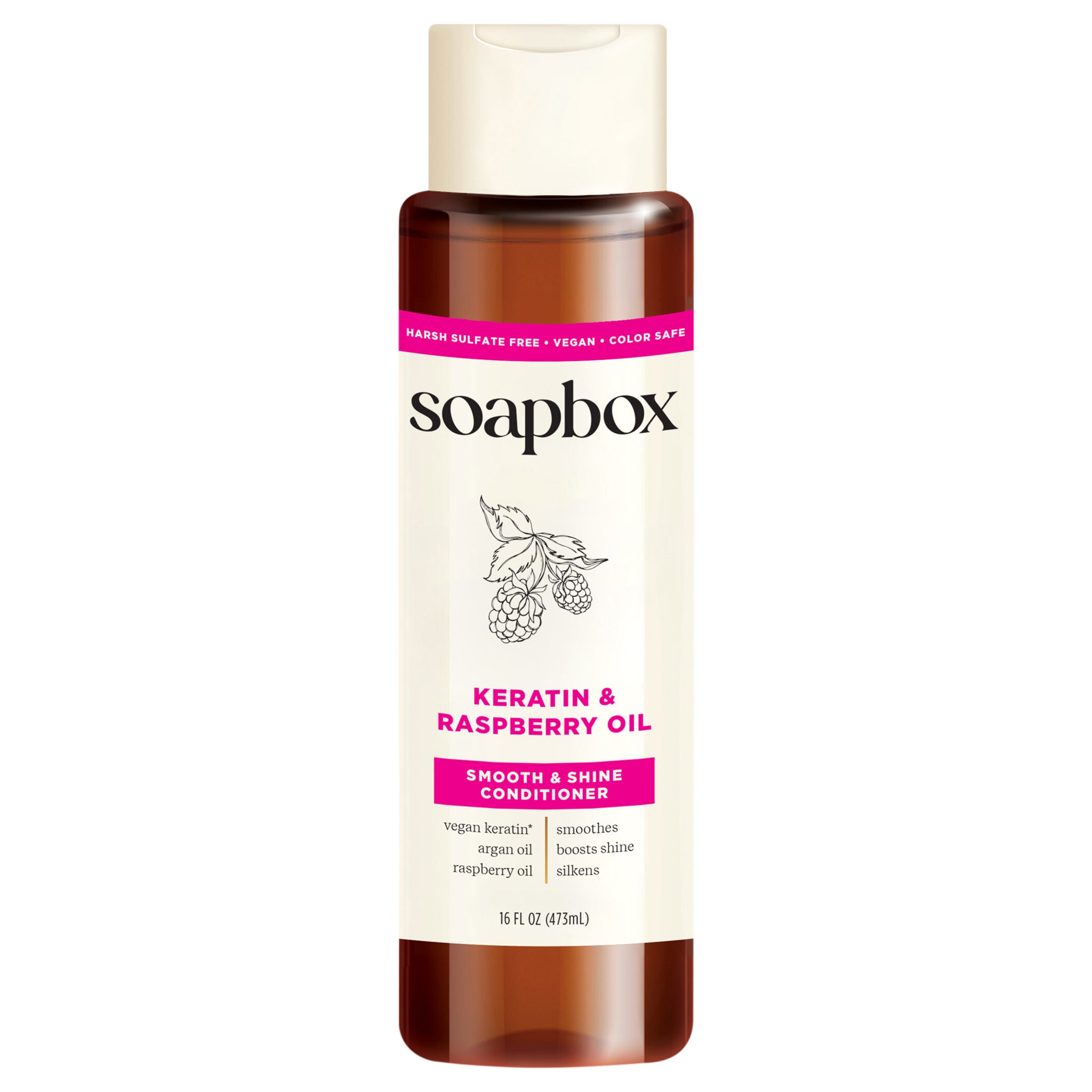 Soapbox Vegan Keratin & Raspberry Seed Oil Smoothing Conditioner with Argan Oil, 16 fl oz - Case of 1