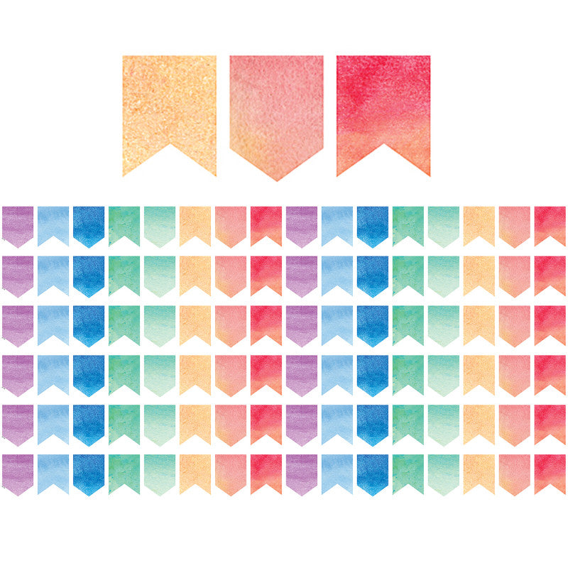 TEACHER CREATED RESOURCES - Watercolor Pennants Die-Cut Border Trim, 35 Feet Per Pack, 6 Packs