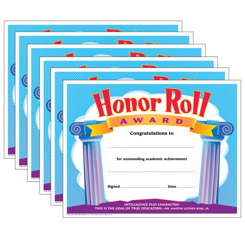 TREND - Honor Roll Award Colorful Classics Certificates, 30 Per Pack, 6 Packs