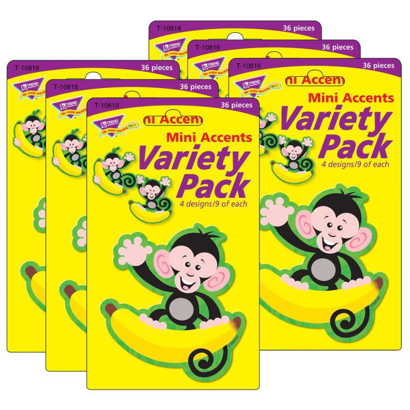 TREND - Monkeys and Bananas Mini Accents Variety Pack, 36 Per Pack, 6 Packs