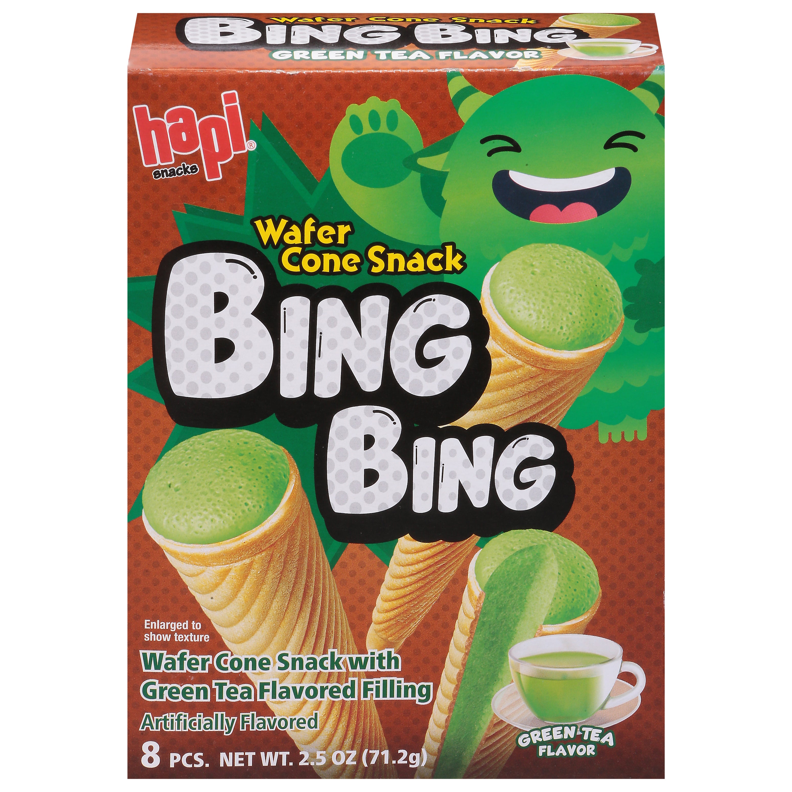 Hapi Snacks Bing Bing Wafer Cone Snack with Green Tea Flavor 8 ea - Case of 3