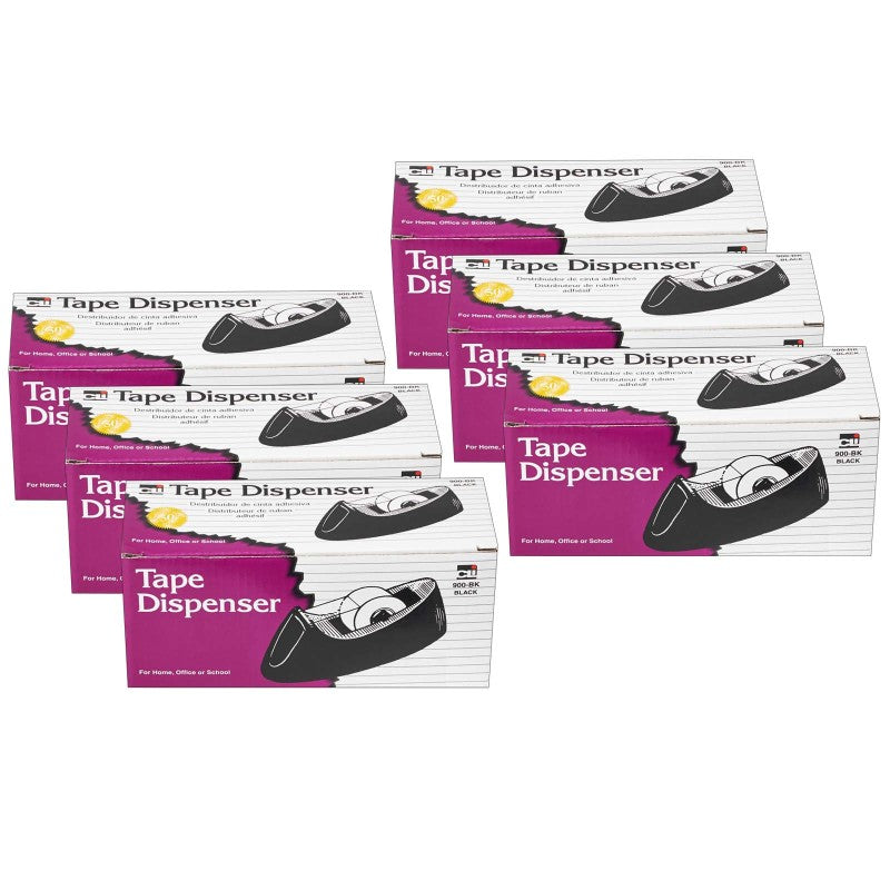 CHARLES LEONARD - Desk Tape Dispenser, Black, Pack of 6