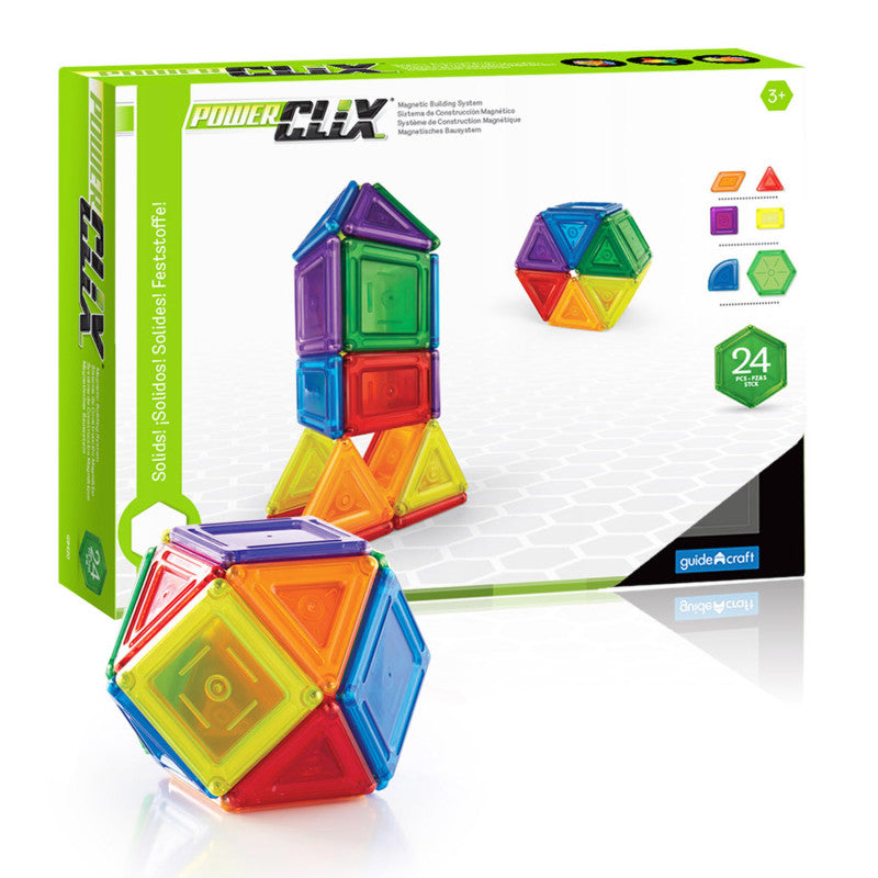GUIDECRAFT - PowerClix® Solids, Magnetic Building Set, 24 Pieces