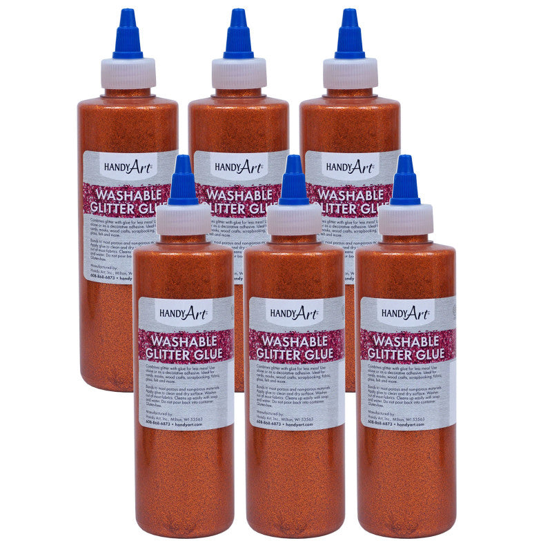 HANDY ART - Washable Glitter Glue, 8 oz., Orange, Pack of 6