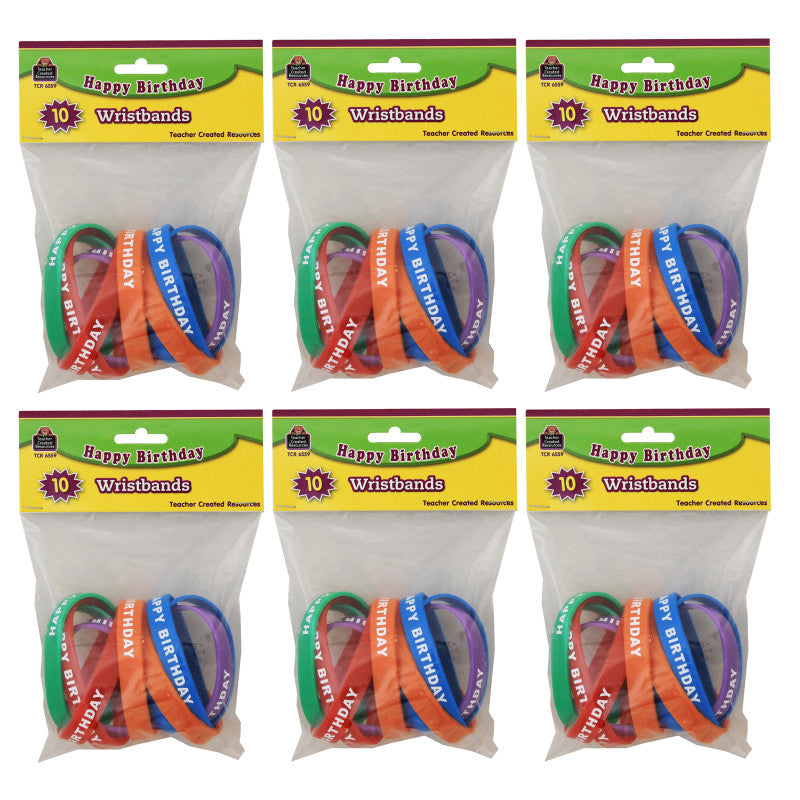 TEACHER CREATED RESOURCES - Happy Birthday Wristbands, 10 Per Pack, 6 Packs