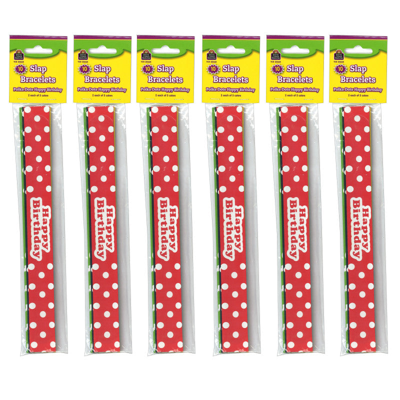 TEACHER CREATED RESOURCES - Polka Dots Happy Birthday Slap Bracelets, 10 Per Pack, 6 Packs
