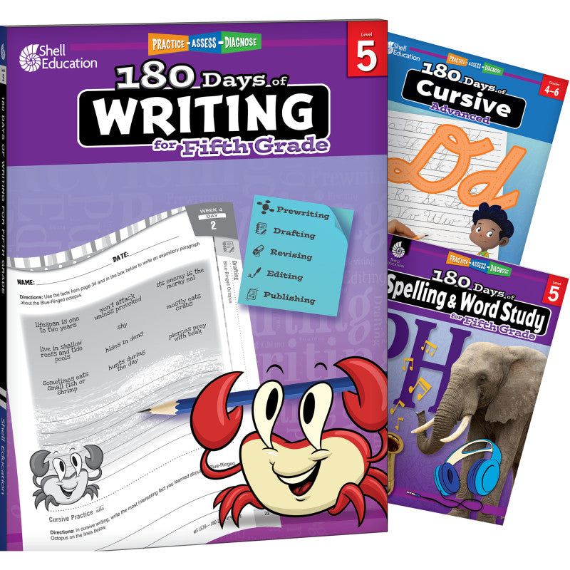 Shell Cursive SHELL EDUCATION - 180 Days Writing, Spelling, & Cursive Grade 5: 3-Boo