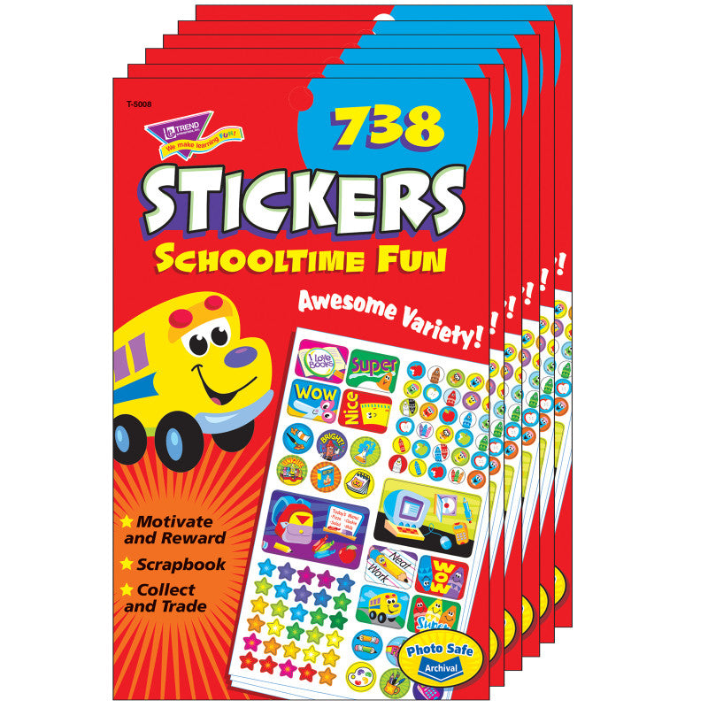 TREND - Schooltime Fun Sticker Pad, 738 Sticker Per Pad, Pack of 6