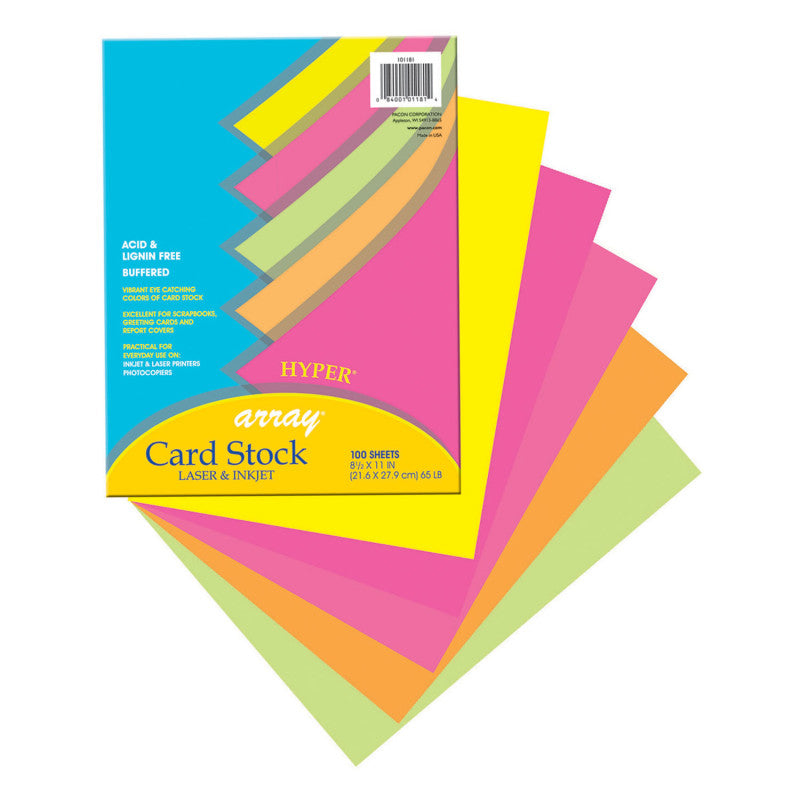 PACON - Hyper Card Stock, 5 Assorted Colors, 8-1/2" x 11", 100 Sheets