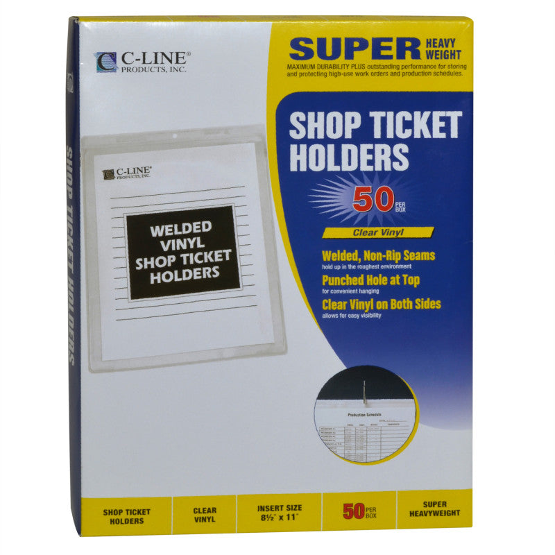 C-LINE - Vinyl Shop Ticket Holders, Welded, Both Sides Clear, 8-1/2" x 11", Box of 50