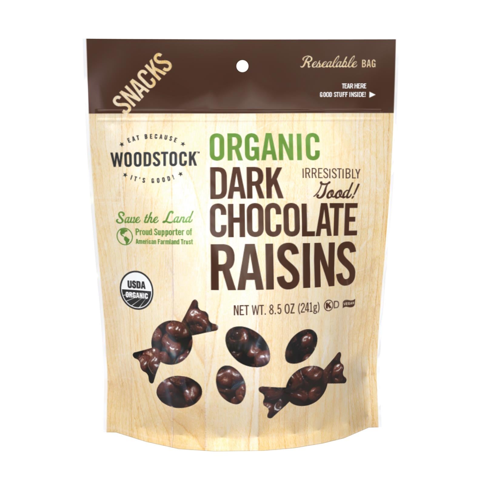 Woodstock Organic Dark Chocolate Raisins - Case of 8 - 8.5 OZ