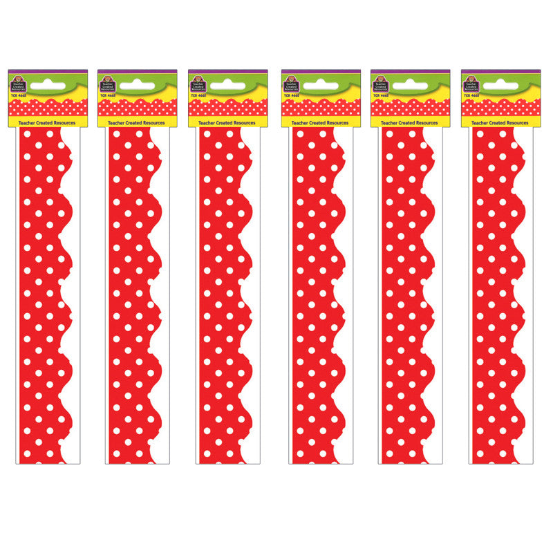 TEACHER CREATED RESOURCES - Red Mini Polka Dots Border Trim, 35 Feet Per Pack, 6 Packs