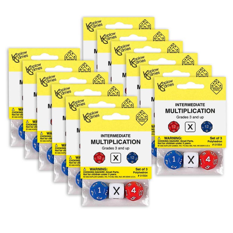 KOPLOW GAMES - Intermediate Multiplication Dice, 3 Per Set, 12 Sets