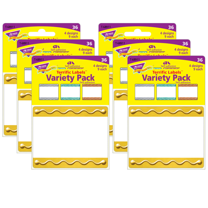 TREND - I ♥ Metal™ Embossed Terrific Labels™ Variety Pack, 36 Per Pack, 6 Packs