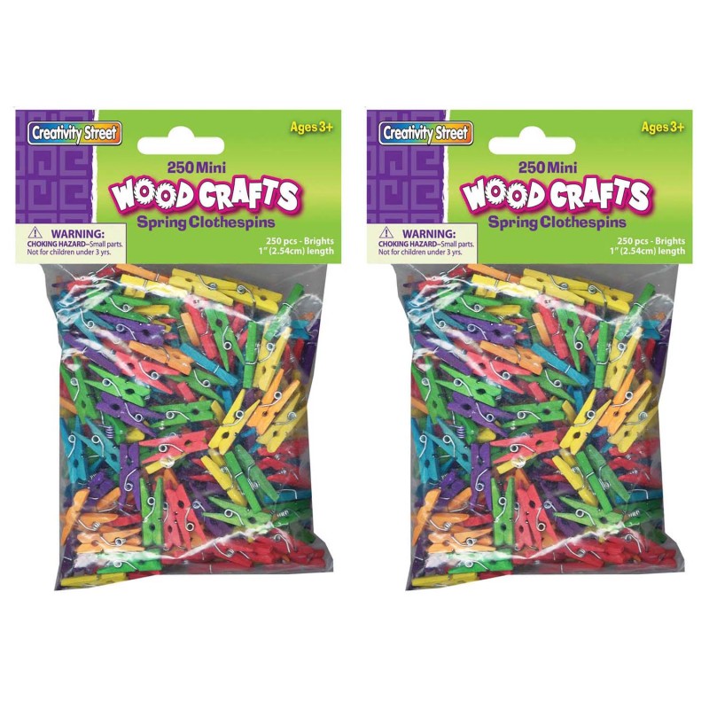 CREATIVITY STREET - Mini Spring Clothespins, Bright Hues Assorted, 1", 250 Per Pack, 2 Packs