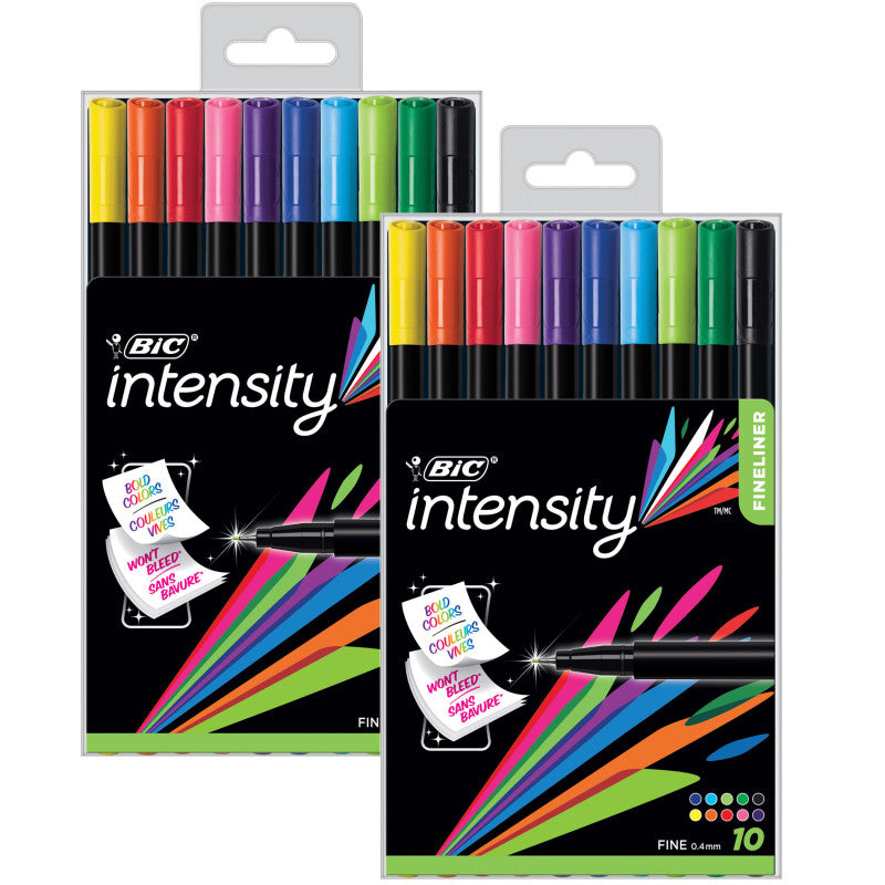 BIC - Intensity Fineliner Marker Pen, Fine Point (0.4mm), Assorted Colors, 10 Per Pack, 2 Packs