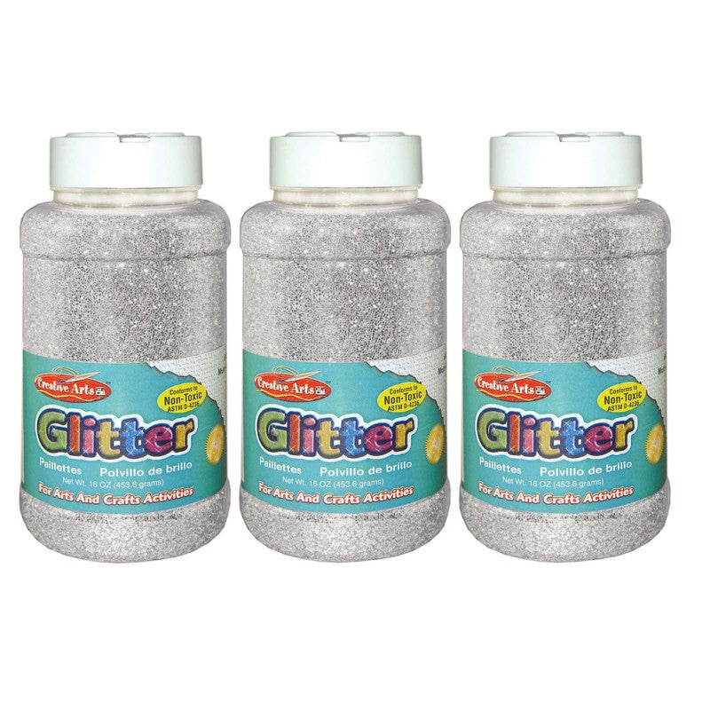CHARLES LEONARD - Creative Arts™ Glitter, 1 lb. Bottle, Silver, Pack of 3