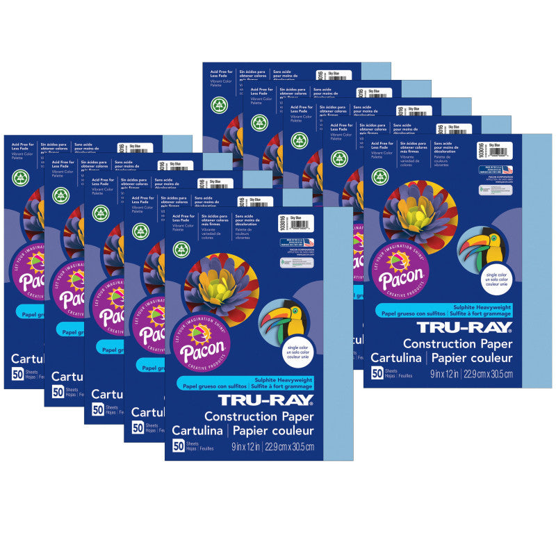 TRU-RAY - Construction Paper, Sky Blue, 9" x 12", 50 Sheets Per Pack, 10 Packs (PAC103016-10)