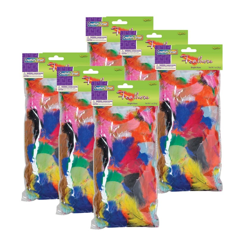 CREATIVITY STREET - Turkey Plumage Feathers, Bright Hues Assorted, Assorted Sizes, 1 oz. Per Bag, 6 Bags