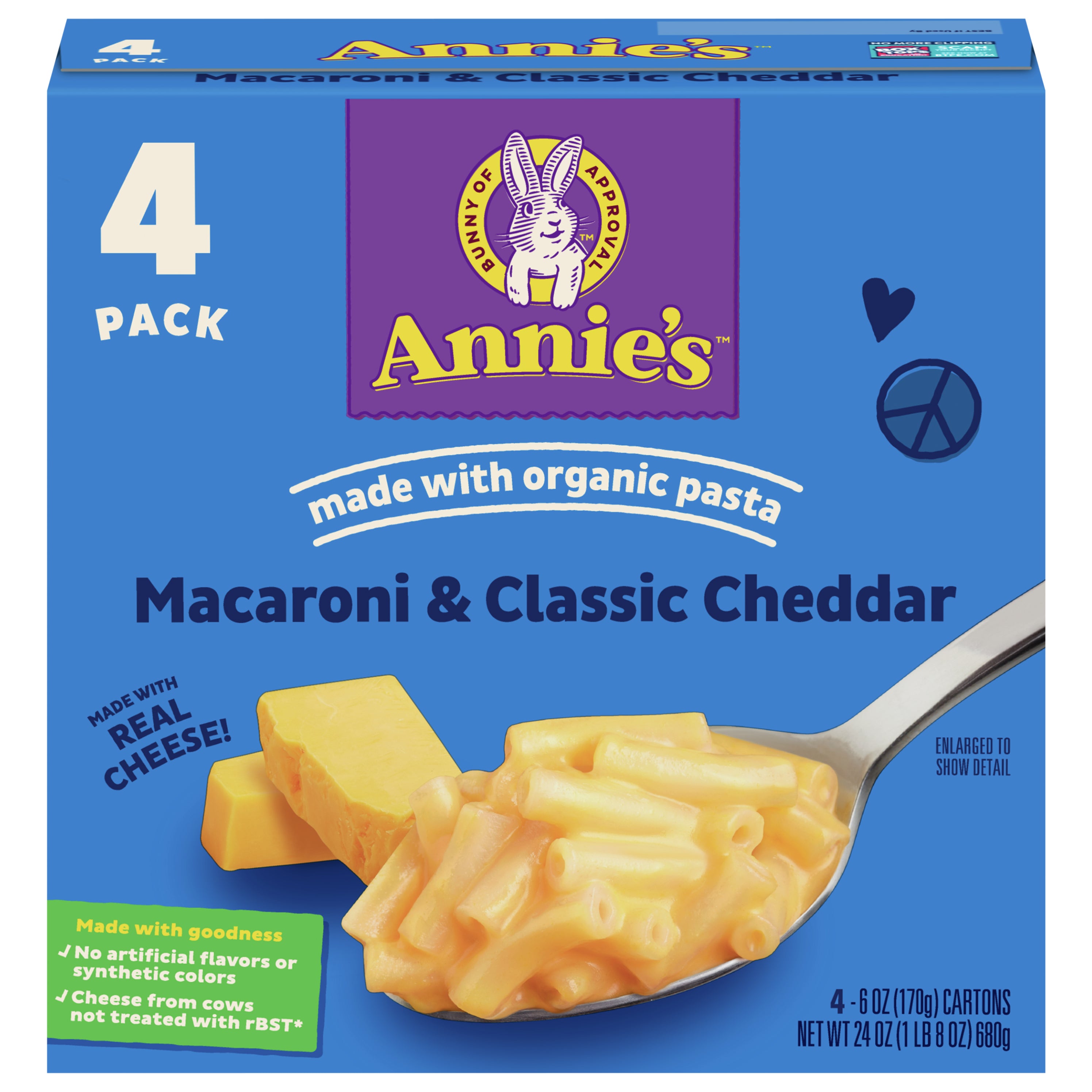 Annie's Macaroni and Cheese Dinner, Classic Mild Cheddar, 4ct, 24 oz. - Case of 4