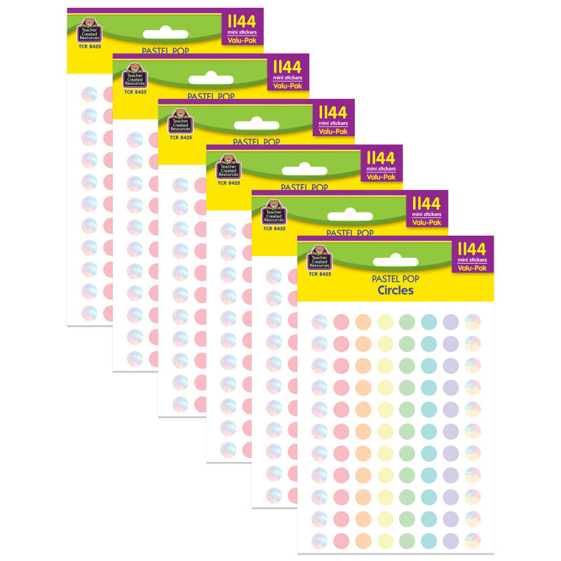 TEACHER CREATED RESOURCES - Pastel Pop Circles Mini Stickers Valu - Pack, 1144 Per Pack, 6 Packs