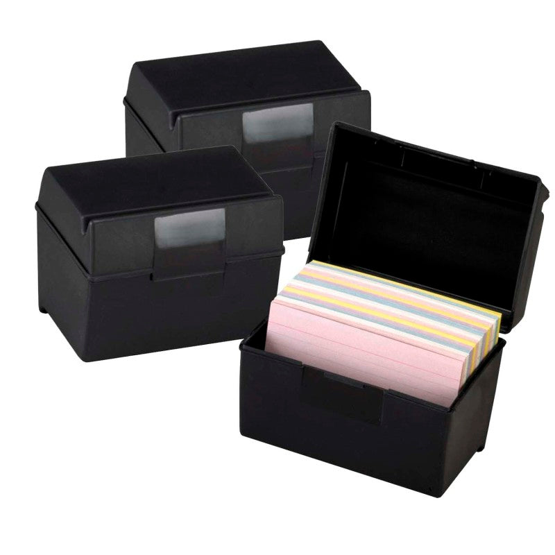 OXFORD - Plastic Index Boxes, 4 x 6, 400 Card Capacity, Black, Pack of 3