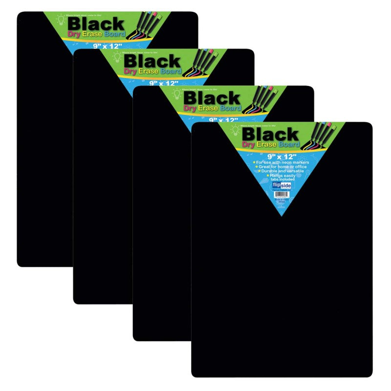 FLIPSIDE PRODUCTS - Black Dry Erase Boards, 9" x 12", Pack of 4