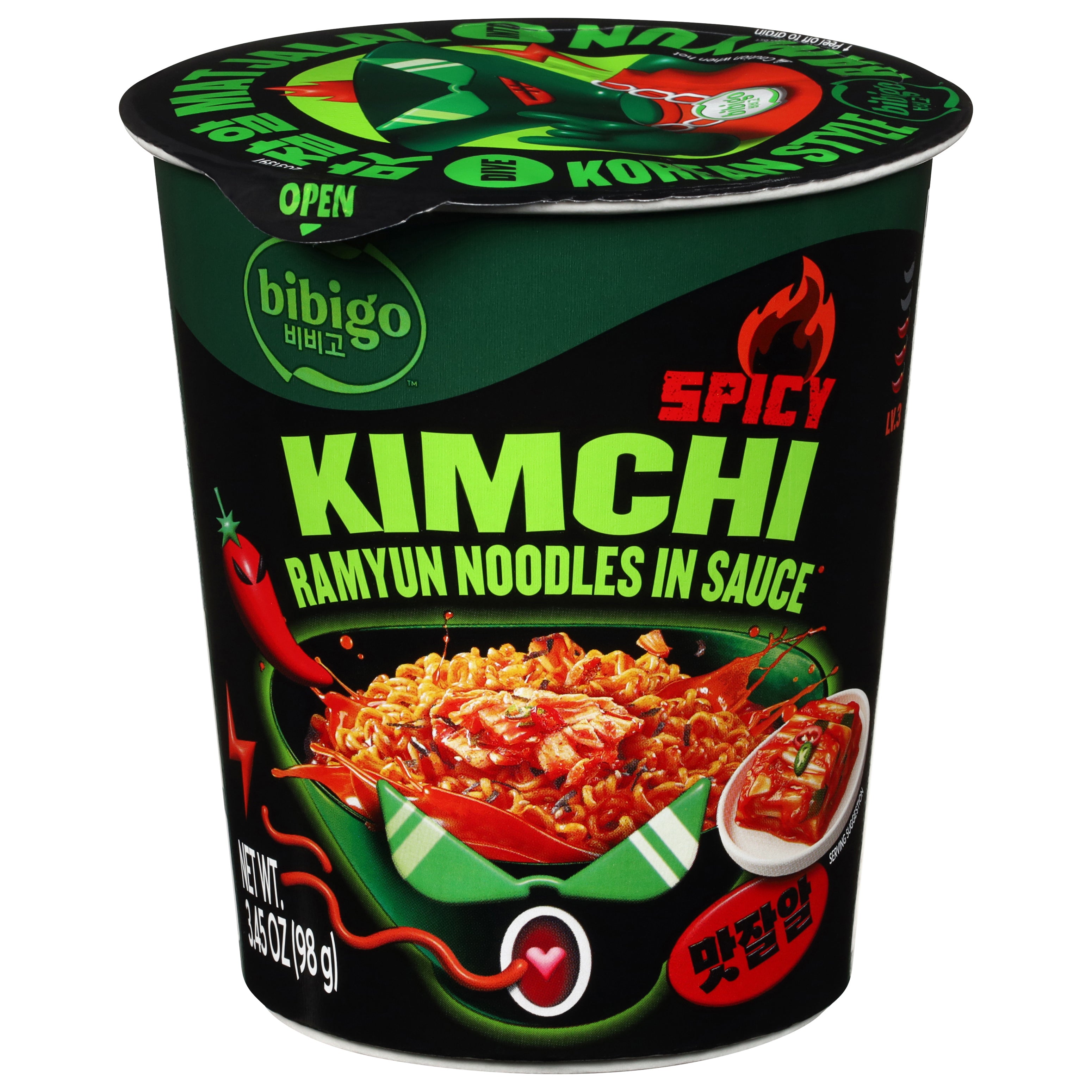 Bibigo Spicy Lv.3 Kimchi Ramyun Noodles in Sauce 3.45 oz - Case of 6