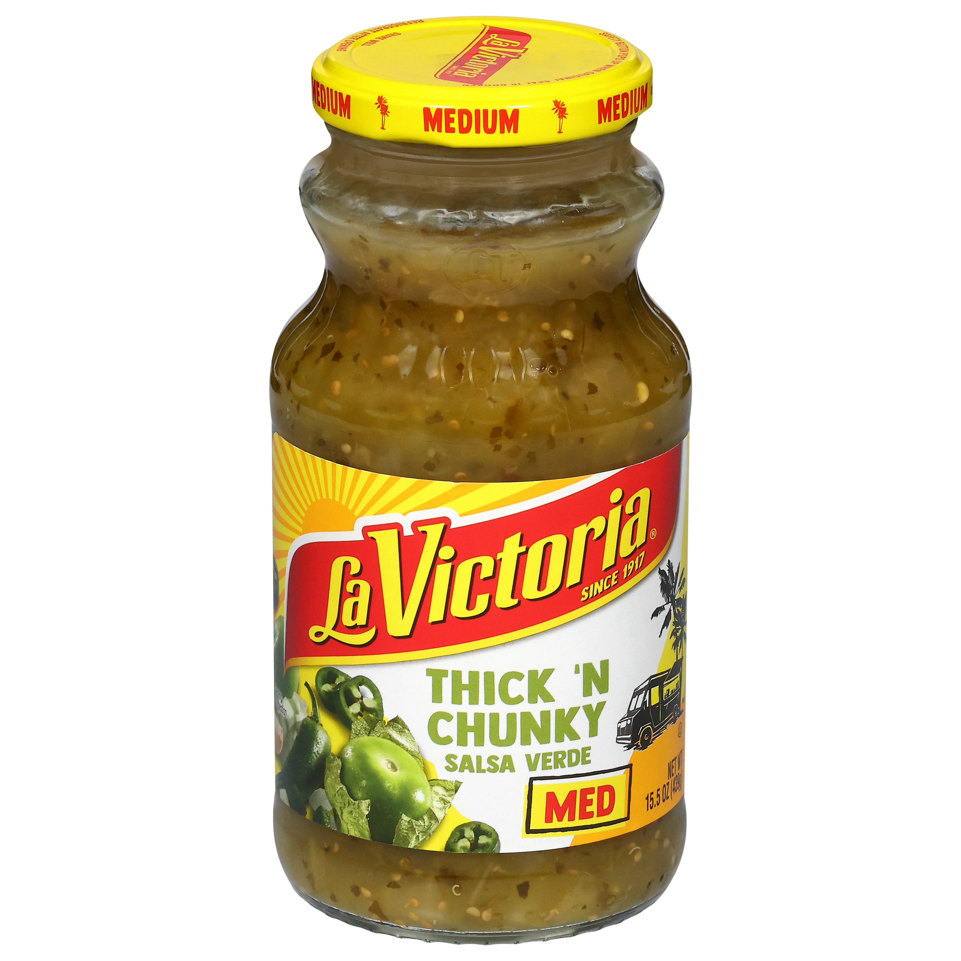 La Victoria Thick 'N Chunky Med Salsa Verde 15.5 oz - Case of 12