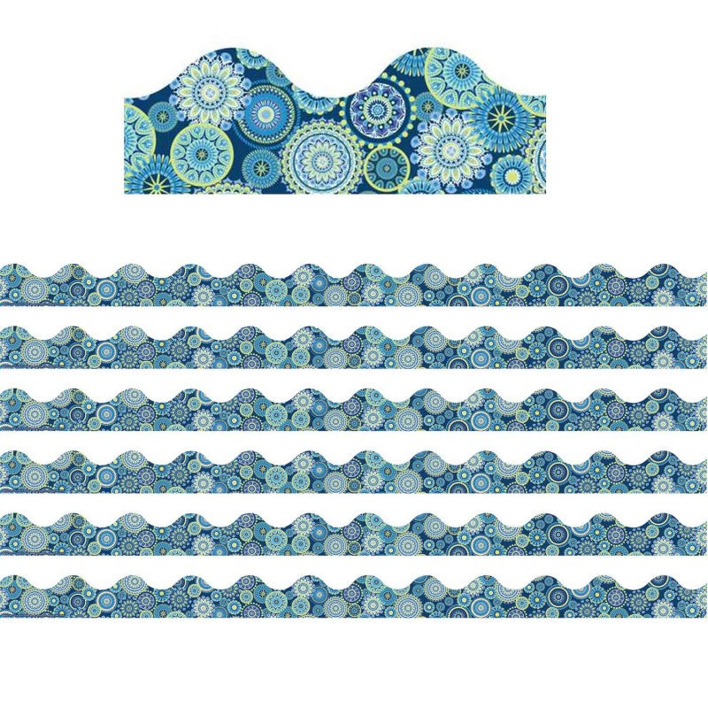 EUREKA - Blue Harmony Mandala Scalloped Deco Trim®, 37 Feet Per Pack, 6 Packs