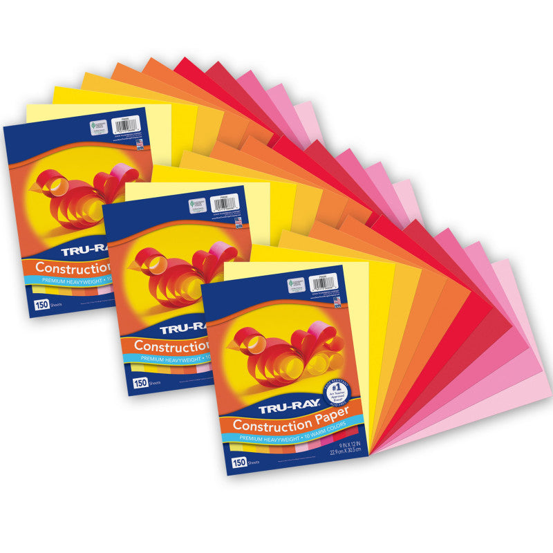 TRU-RAY - Construction Paper, Warm Assorted, 9" x 12", 150 Sheets Per Pack, 3 Packs