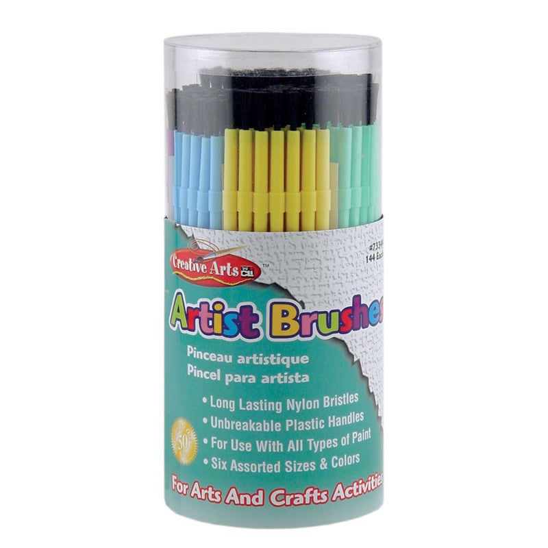 CHARLES LEONARD - Creative Arts™ Plastic Artist Brushes, Assorted Colors, 144 Per Tub