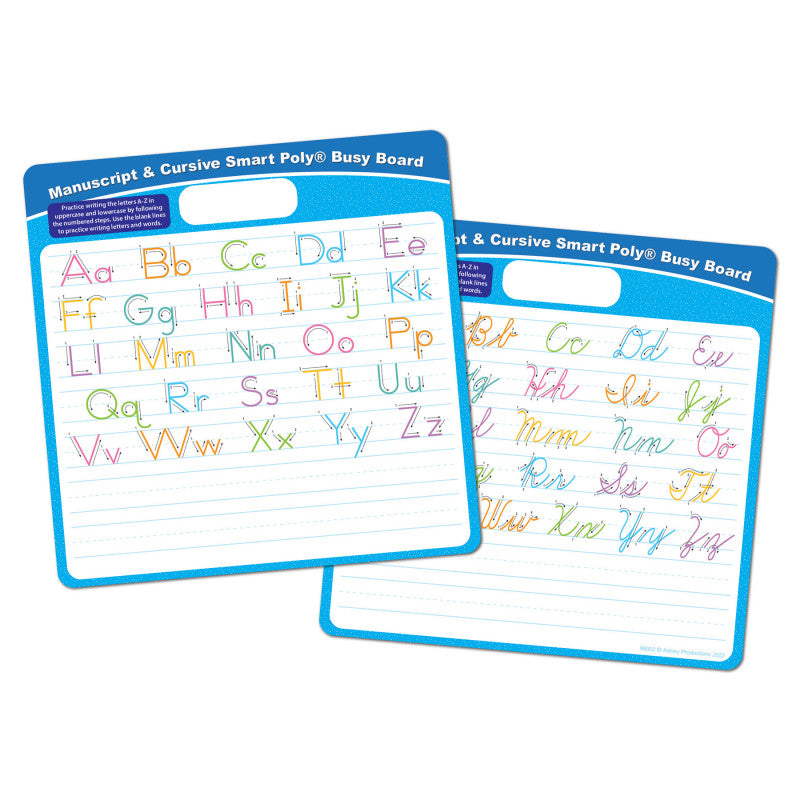 Smart Poly® Educational Activity Busy Board, Dry Erase with Marker, 10-3/4" x 10-3/4", Manuscript/Cursive