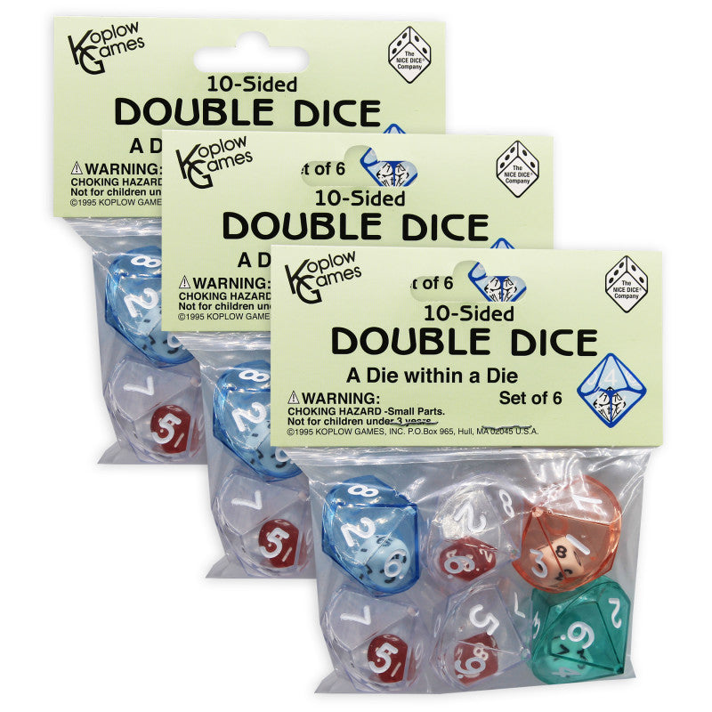 KOPLOW GAMES - 10-Sided Double Dice Set, 6 Per Pack, 3 Packs